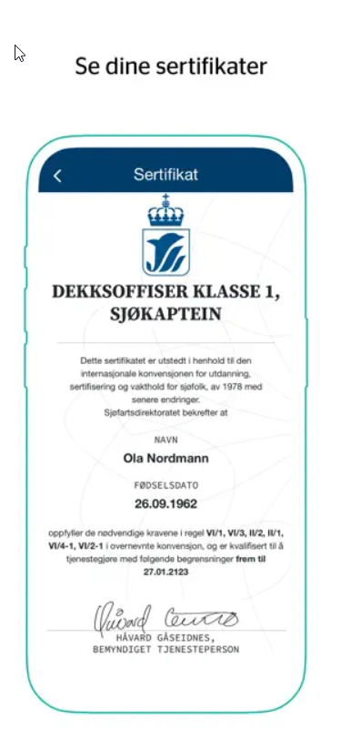 Bilde som viser ditt sertifikat