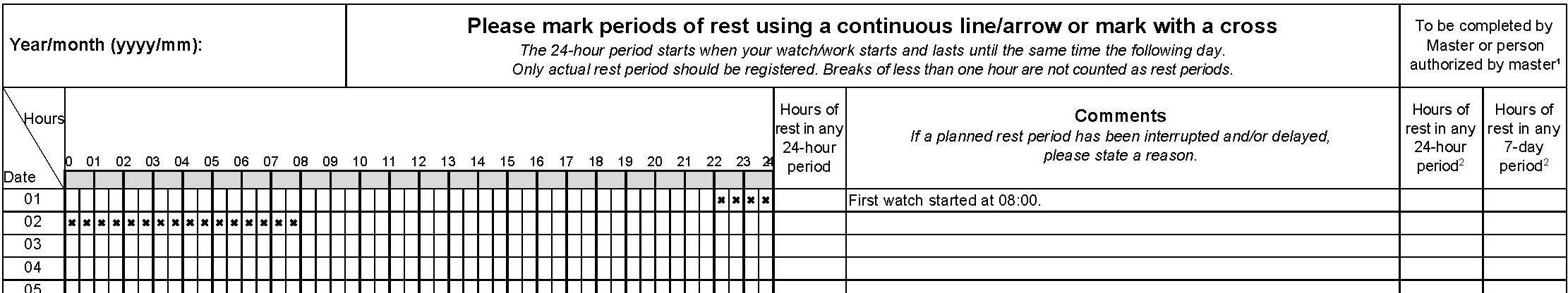 Illustration - register hours of rest